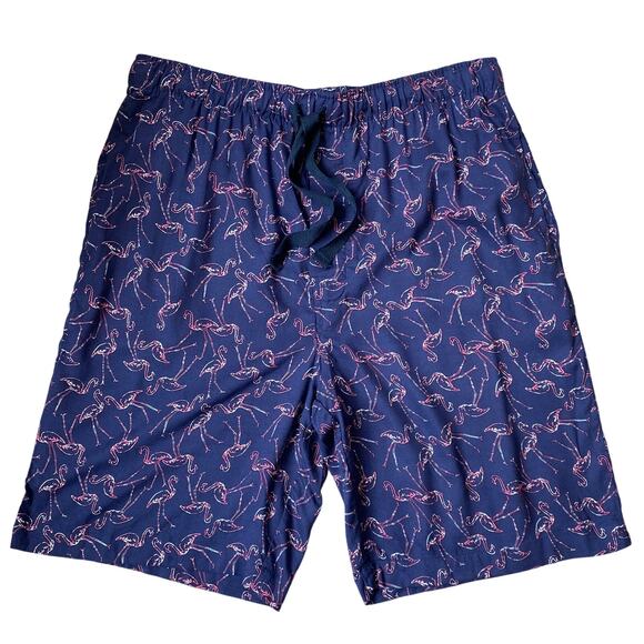 Van Heusen Lux Touch Flamingo Sleepwear Sleep Shorts Men L Navy Pink Pockets NWT - Picture 1 of 10